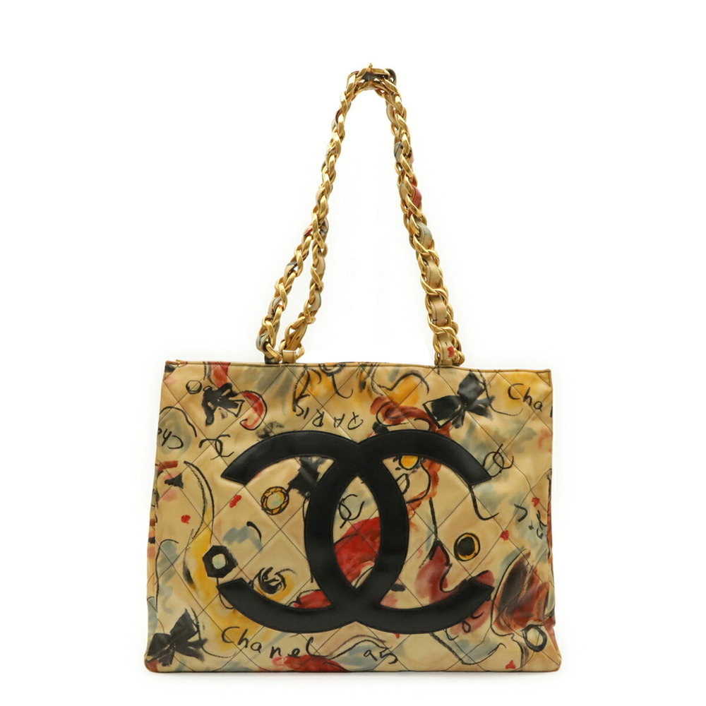CHANEL Matelassé Large Coco Mark Chain Tote Shoulder Bag, Coated Canvas, Mult...